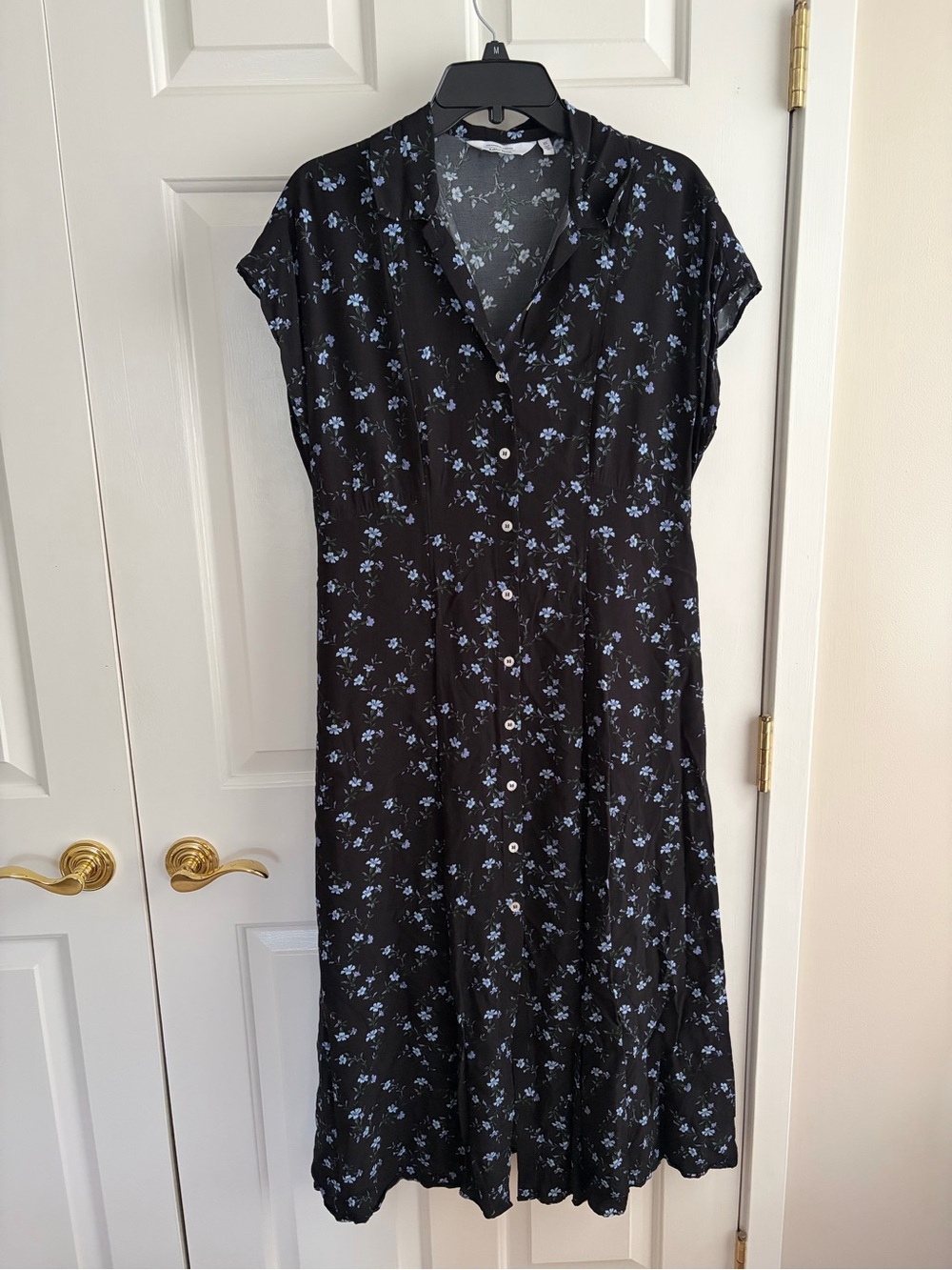 & Other Stories Black Midi Dress with Blue Floral Print